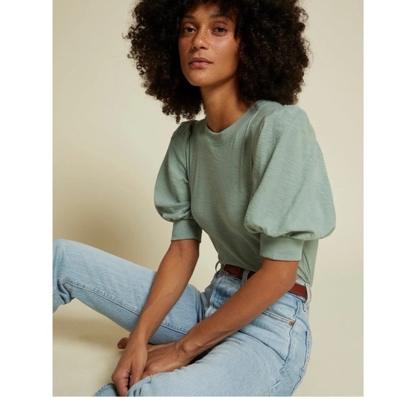 Nation LTD Rimma Exaggerated Sleeve Tee White Dotty Print XL XXL Puff Sleeve - Picture 15 of 17